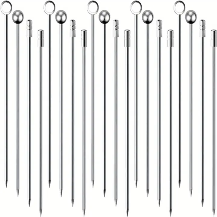 20Pcs/pack Palillos De Cocktail De Acero Inoxidable Reutilizable Herramientas De Barra Para Olivas Y Aperitivos - 1