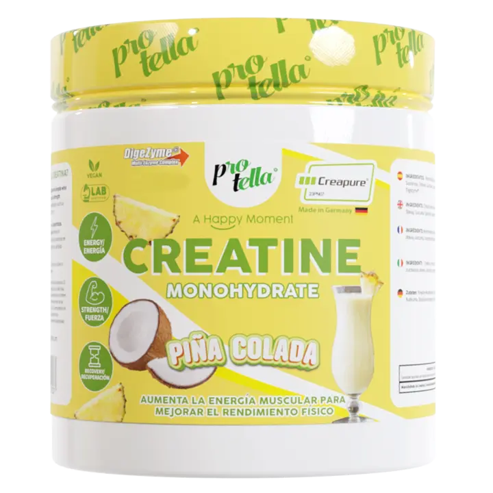 CREATINA CREAPURE (600G) PIÑA COLADA - Protella  Calidad máxima  100% creapure  Creatine monohydrate - 1