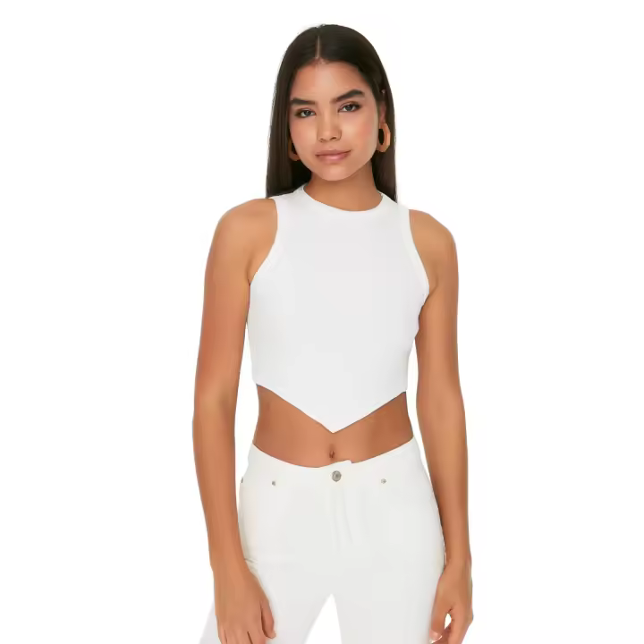 Trendyol Ecru Asymmetrical Super Crop Ribbed Flexible Knitted Undershirt Twoss22Al0065 - 1