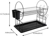 Escurridor de Platos de 2 Capas con Bandeja de Goteo丨Organizador de Cocina Multifuncional丨Soporte para Palillos, Vasos y Vajilla丨Acero al Carbono Antioxidante丨Medidas: 23x36x42 cm丨Gran Capacidad y Eficiencia en Espacios Reducidos丨Color Negro - details 1