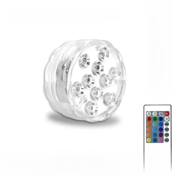 Lámpara Submersible RGB Con Adhesivo Magnético 16 Colores Luz Submarina Para Jardín Piscina Vaso Acuario Decoración 10 LEDs IP68 - 1