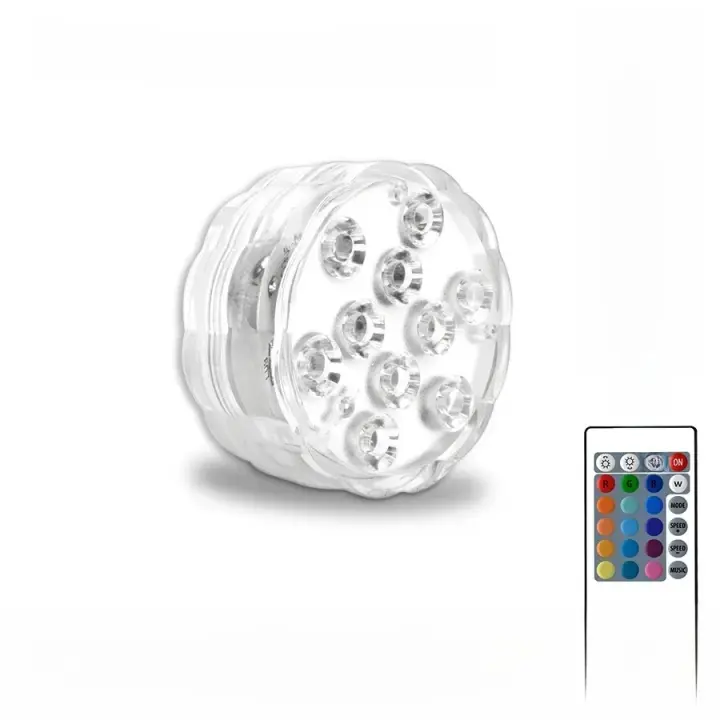 Lámpara Submersible RGB Con Adhesivo Magnético 16 Colores Luz Submarina Para Jardín Piscina Vaso Acuario Decoración 10 LEDs IP68 - 1