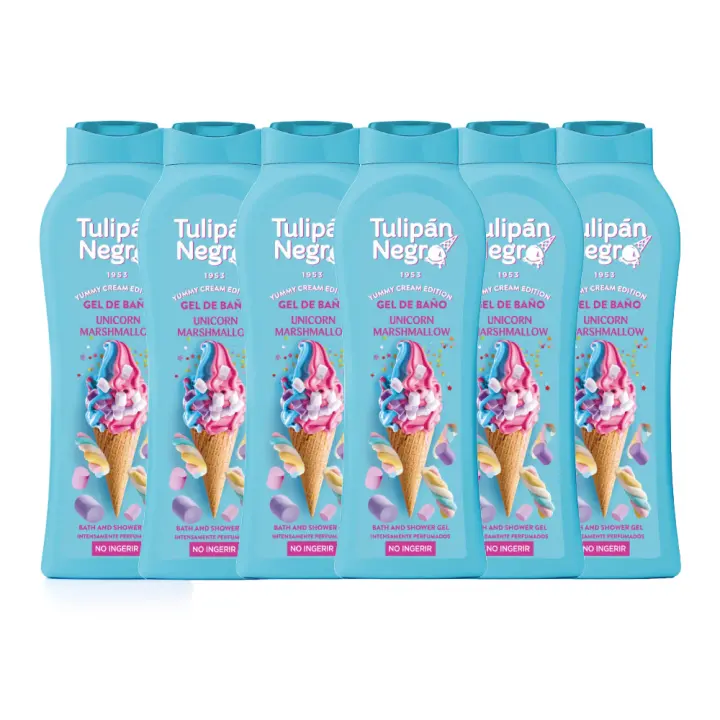 (PACK DE 6 ENVIO INCLUIDO) Gel de Baño Tulipán Negro Unicornio Marshmallow, 650 ml - Hidratación y Fragancia Duradera, Cuida tu Piel - 1