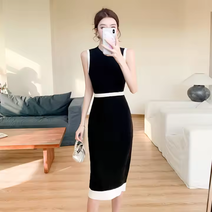 Vestido De Encaje REALEFT Para Mujer Estampado De Verano Sin Mangas Cuello En O Vestido De Tubo Ajustado Rodado De Rodilla Estilo Vintage - 1