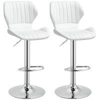HOMCOM Juego de 2 Taburetes Altos de Cocina y Giratorio Taburetes Altos de Cuero Sintético con Respaldo y Estructura de Metal 47x51,5x92-114 cm Blanco - details 0