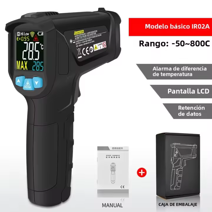 Termómetro Infrarrojo Digital No Contacto Con Láser Portátil Precisión Alta Imagen LCD Alarma De Luz Para Industrial - 1