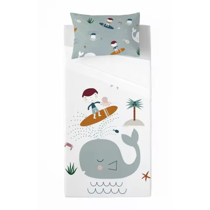 JUEGO DE SÁBANAS INFANTIL 100% ALGODÓN SURF A HACIENDO EL INDIO FABRICADO EN ESPAÑA - 1