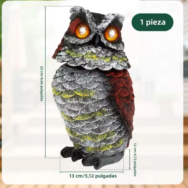 1/2Pcs Despavoridor De Pájaros Solares En Resina Con Ojos Parpadeantes Y Cabeza Giratoria Estatua De Buho Para Jardín Lawn Decoración De Exterior - 1