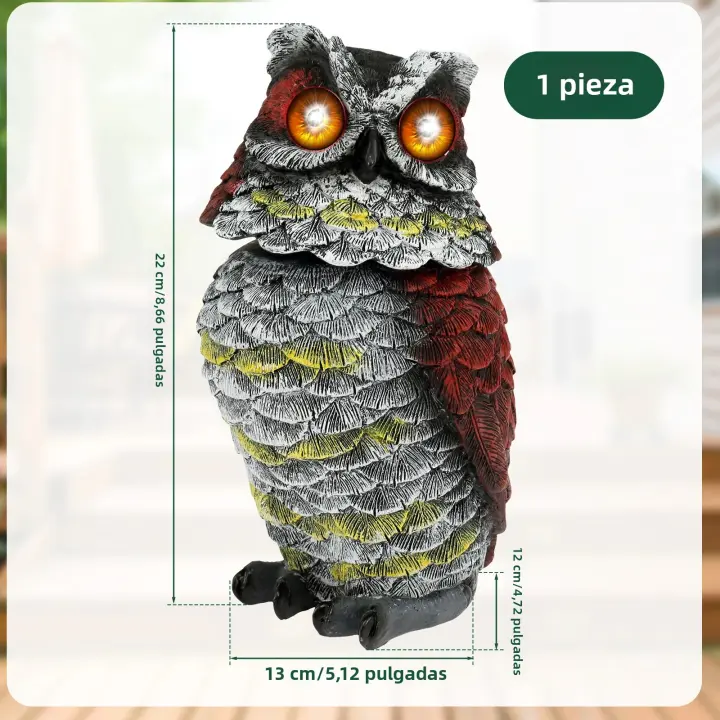 1/2Pcs Despavoridor De Pájaros Solares En Resina Con Ojos Parpadeantes Y Cabeza Giratoria Estatua De Buho Para Jardín Lawn Decoración De Exterior - 1