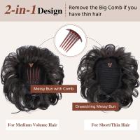 Synthetic Curly Messy Bun Peluca Clip En Extensión De Cabello Corto Con Gran Peine Elástico Y Cordón Estilo Updo Para Negras - details 4