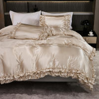 Set De Edredón Satinado 3PCS Colores Blanco Khaki Y Rosa Seda Suave Con Volantes Estilo Moderno Para Cama Conjunto De Ropa De Cama - details 23