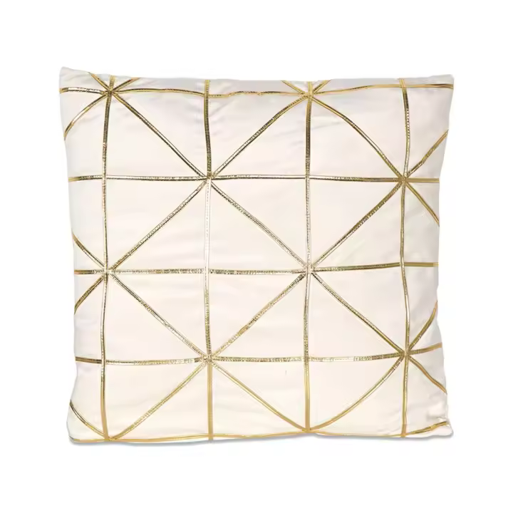 Cojín Beige Terciopelo con Tiras Doradas - 45x45 Cm - 1