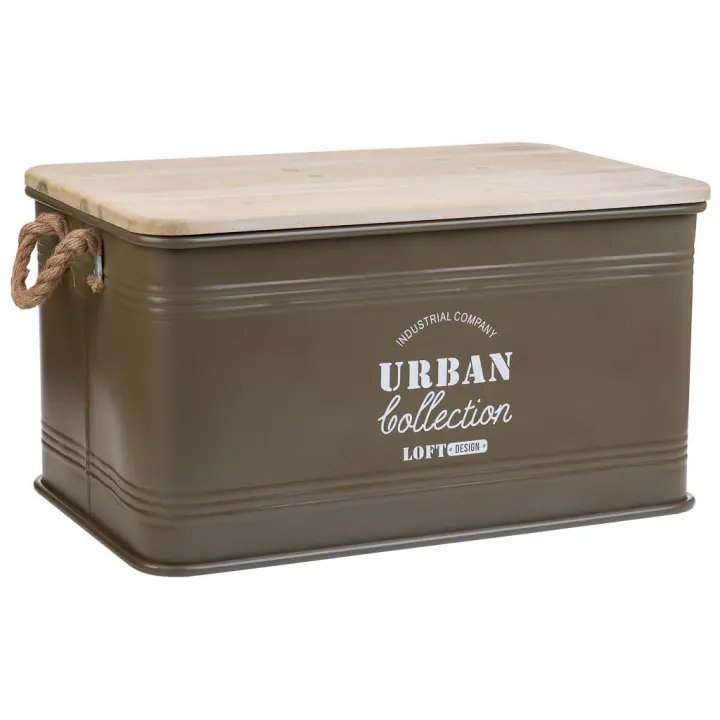 Baul  De Metal, Tapa De Madera Y Asas De Cuerda Impresa Verde, El mejor complemento para tu hogar - 1