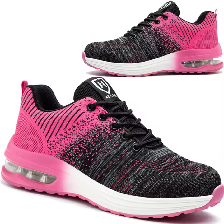 SSITO Zapatos de Seguridad Hombre Mujer Zapatillas de Seguridad Ligeras Zapato de Trabajo Códodo y Transpirable with Puntera de Acero Negro-Rosa Talla 39 Zapatos de Segurbad - 1