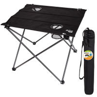 Aktive - Mesa plegable camping de tela, color negro, 61x50x51 cm, uso exterior, tablero removible, estructura plegable, soporta 30 kg, estructura de acero, tablero de poliéster, topes antivuelco, 2 posavasos con rejilla, incluye bolsa, mesa portátil - details 0