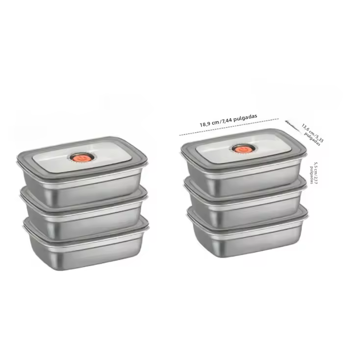 6PCS Contenedores De Alimentos De Acero Inoxidable Reutilizables Pilaables Para Cocina Nevera Picnic Viaje Camping Fiesta Almacenamiento De Comida - 1