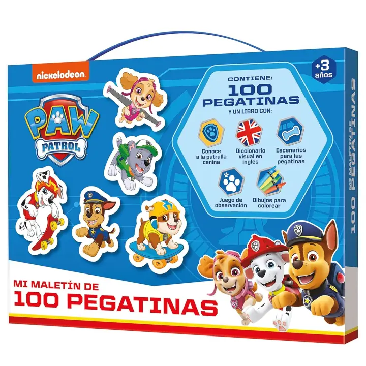 Paw Patrol Pegatinas, Maletín 100 Pegatinas con Libro La Patrulla Canina, Papelería Infantil para Niños y Niñas, +3 Años, 23x17x5cm - 1