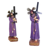 CM - Cristo del Gran Poder. Altura 19-30cm. Estatua de Jesús hecha con Resina, Figura Jesús con la Cruz y manto Morado. Figura Religiosa Decorativa. Ideal para Casas, Salones, Dormitorios, Iglesias, Capillas - details 0
