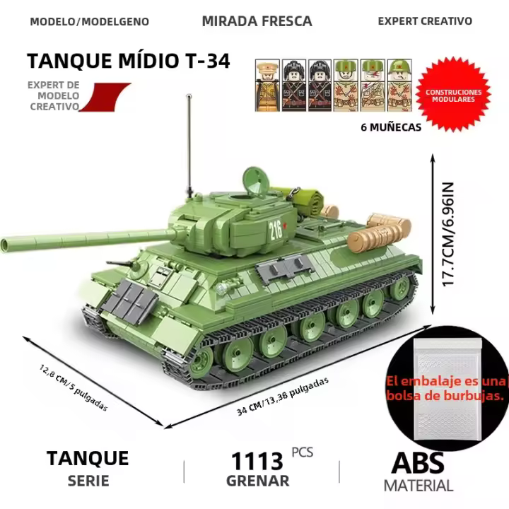 Bloques De Construcción Militar WW2 T-34 Tanque Medio Rusia Juguetes Educativos Para Niños Modelos De Soldados Y Ejército Sin Batería Originales De China - 1
