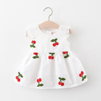 Vestido De Verano Para Bebé Niña Con Bordado De Cereza Cuello Redondo Y Manga Volante Vestido De Princesa Para Niñas Ropa Infantil - details 1