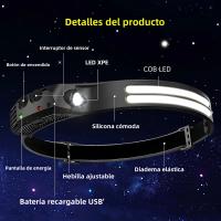 Lámpara Frontal LED+COB Con Sensor 5 Modos De Iluminación Recargable Batería Integrada 1200mAh Impermeable Linterna De Trabajo Para Camping Caza Senderismo Pesca Correr - details 0