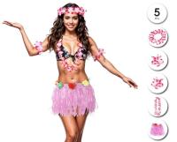Disfraz Hawaiano Falda de Paja, 5 Pcs Set Hawaiano con Collar Pulsera Guirnalda Diadema Hawaiano, Falda Hawaiana Hierba para Niñas Mujer Adultos para Playa Fiestas Temáticas - details 1
