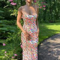 Vestido Bohemio De Verano Para Mujer Con Estampado Floral Y Tirantes Espaguetis Vestido De Playa Elegante Con Aros Y Abertura En La Cara Frontal Vestido Largo - details 21