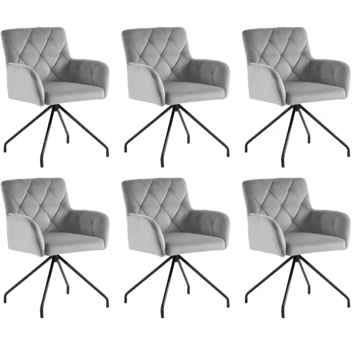 Juego de 6 Sillas De Restaurante de Diamante, Silla de Ocio Moderna, Silla de estar para dormitorio, Estudio y escriorio, soporte lumbar, terciopelo, Claro Gris - 1