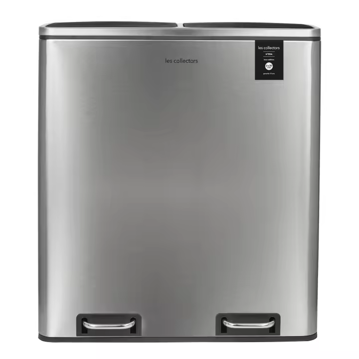 Les Collectors Cubo de basura de Reciclaje Cocina, 60L, 2x30L, acero inoxidable, 66 cm - 1