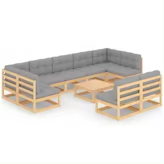 VIDAXL 3077219 conjunto muebles de jardín 10 piezas de madera con cojines en acabado natural y gris - 1