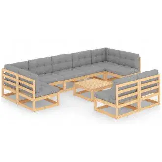 VIDAXL 3077219 conjunto muebles de jardín 10 piezas de madera con cojines en acabado natural y gris - 1