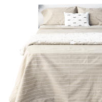 Juego de Sábanas 100% Algodón Alo Home -144 Hilos, Estilo Lino Rayas Beige, Cama 150 cm - details 0