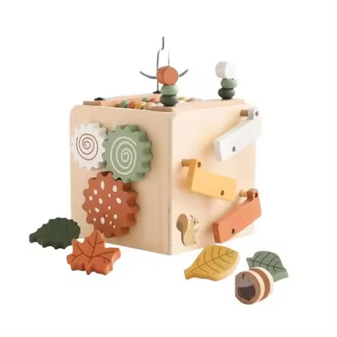 Cubo de actividades de madera para bebés de 1 año en adelante, juguete educativo Montessori 6 en 1 para niños de 12 meses en adelante, laberinto de cuentas con clasificador de formas, ábaco, xilófono, regalo de Navidad para el primer cumpleaños - 1