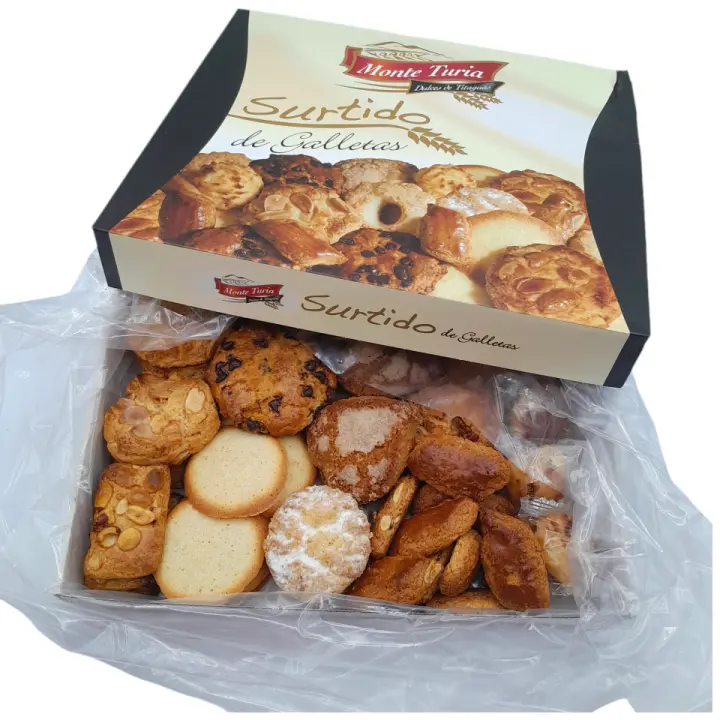 Surtido de Galletas MonteTuria - Caja de 2 Kilos o 1 Kilo - Galletas Chocolate - Galletas Almendra - Rosegones - Conquitos - 1