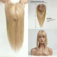 Extensiones De Cabello Humano Remi Ombre Rubio Para Mujeres Tope Con Flequillo Base De Seda Clip in Extensión De Cabello Para Mujeres Con Poco Cabello - details 10