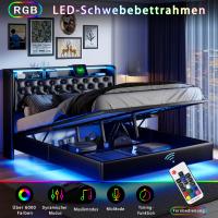Cama Flotante Negra 140x200/160x200 cm con LED RGB, PU, Cabecero con Carga USB y Almacenaje Interior - details 0