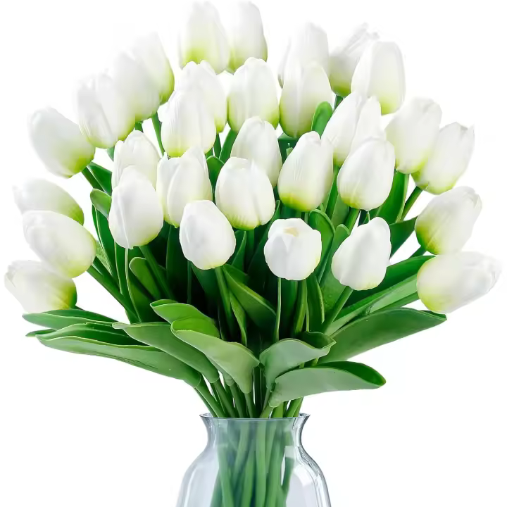 Sggvecsy 15 Pcs Fake Tulips Artificial Flowers Real Touch PU Faux Flowers Tulip Stems for Grave 4th of July Memorial Day Independence Day Veterans Home Decoration (Red White and Blue) - 1