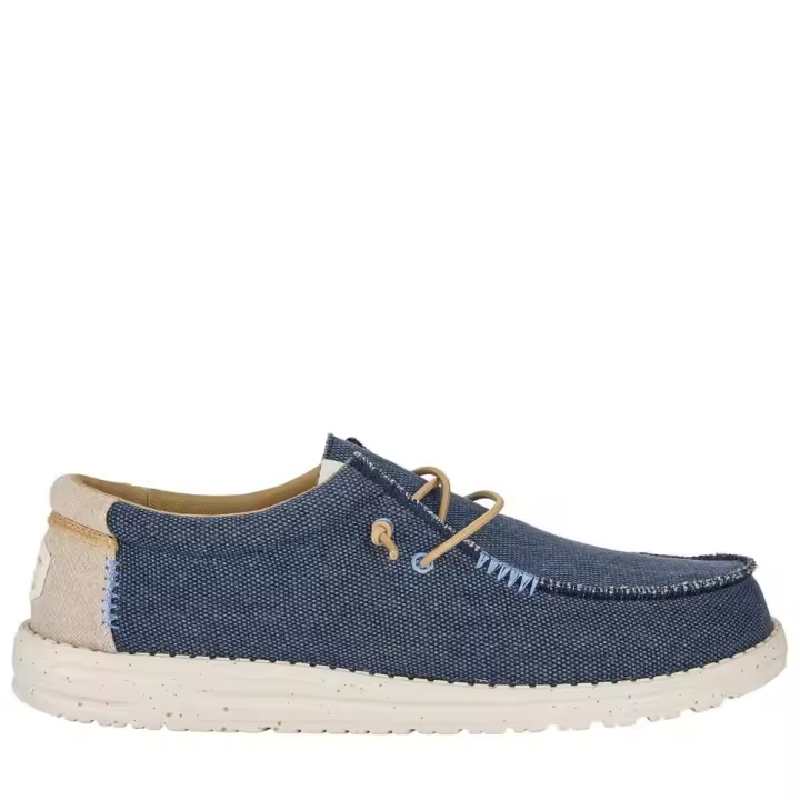 Cómoda  Modelo hombre WALLY COASTLINE JUTE de HEY DUDE con cordones elásticos. Suave tejido azul. Plantilla ergonómica extraíble. Suela ligera ultra grip antideslizante Altura Tacón bajo (1-3 cm) Referencia - 1