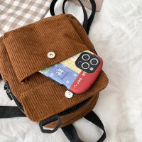 Mochila Mini De Veludo Con Rayas Minimalista Y Versátil Para Estudiantes Y Mujeres Para Viajes De Largo Y Corto Plazo - details 7