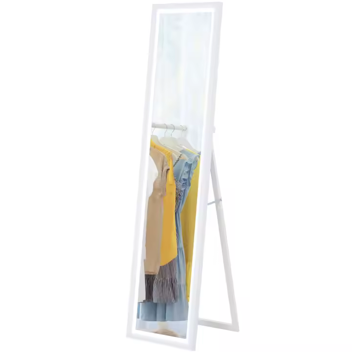 HOMCOM Espejo de Cuerpo Entero con Luz LED 160x40 cm Espejo de Pie o de Pared con Iluminación de 3 Colores Táctil Inteligente Función de Memoria y Soporte para Salón Dormitorio - 1