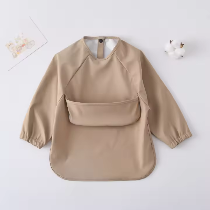 Babero Impermeable Para Bebés Y Niños Con Mangas Largas Y Bolsillo En Color Sólido Adecuado Para Niños Y Niñas Ropa Infantil De Moda - 1