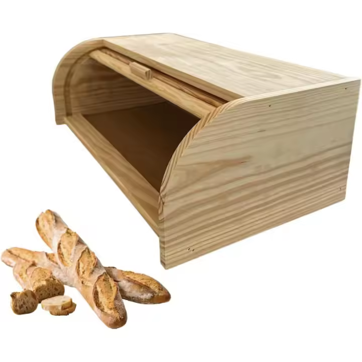 C.A - Panera de Madera Natural con Tapa Enrollable 35 x 25 x 15 cm. Recipiente para Almacenar el Pan - 1