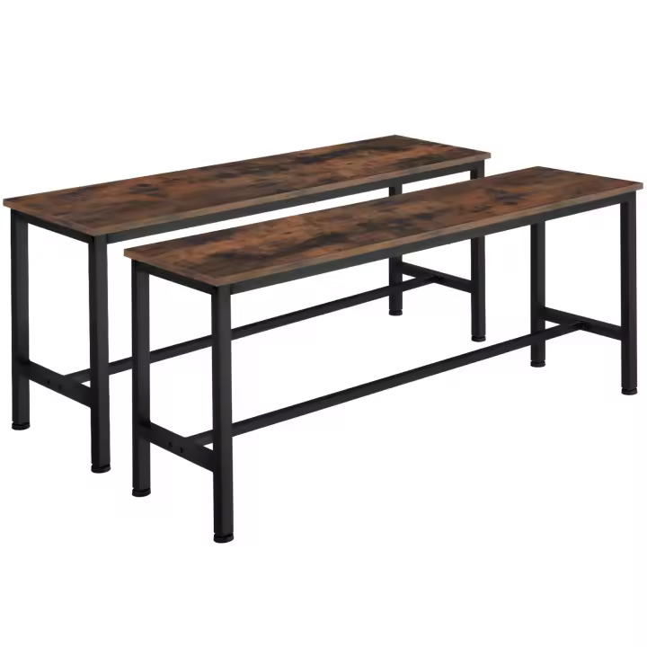 Tectake - 2 bancos Fairfield | Juego de dos bancos de estilo industrial | Tableros estables de aglomerado efecto madera con recubrimiento protector de melamina | Sólida estructura de acero con revestimiento en polvo - 1