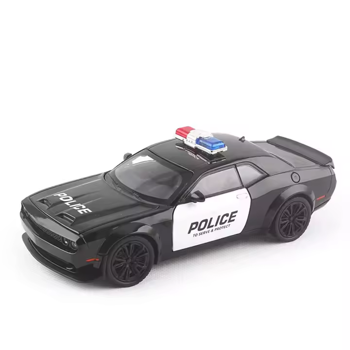 Modelo De Coche De Policía Challenger SRT Hellcat 1:22 Escala Para Niños Con Ojos Demon Y Puertas Abiertas Función Luz Y Sonido Vehículo Juguetes De Metal Para Boys - 1