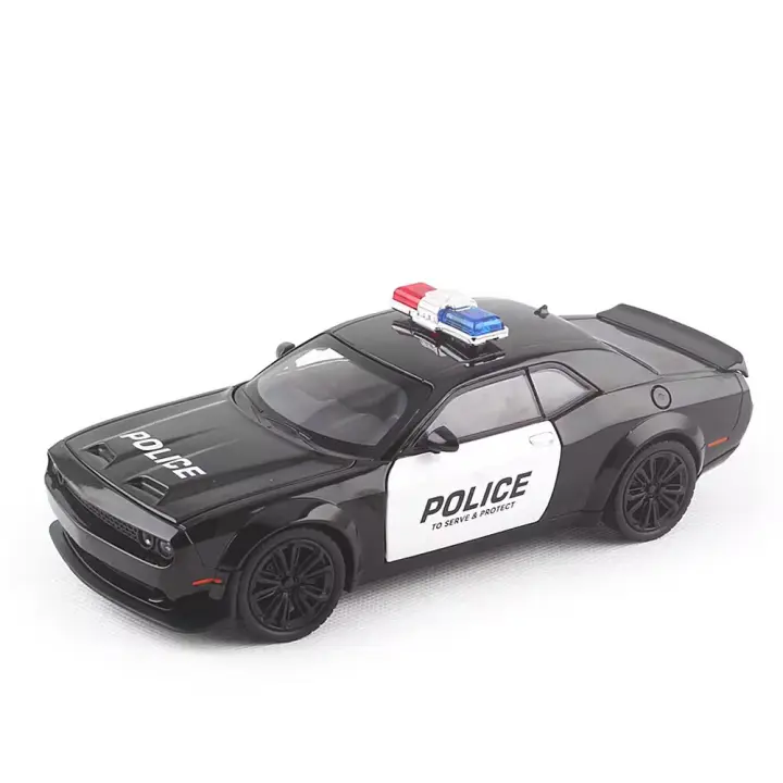 Modelo De Coche De Policía Challenger SRT Hellcat 1:22 Escala Para Niños Con Ojos Demon Y Puertas Abiertas Función Luz Y Sonido Vehículo Juguetes De Metal Para Boys - 1