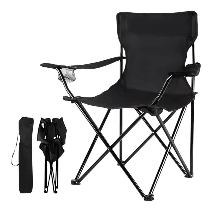 TIENDA EURASIA - Silla Playa o Camping Plegable, con Funda de Transporte y Asas, Estructura de Metal, Asiento Impermeable, Color Negro, 50x50x80 cm - 1