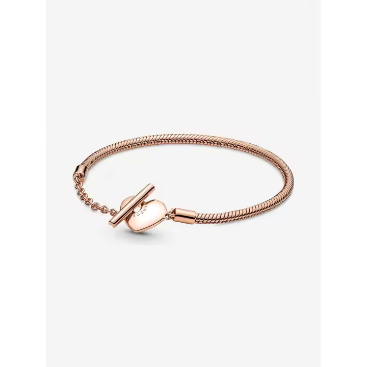Pandora Moments with Cadena de Serpiente y Barra en T with Corazón-Baño de Oro Rosa de 14 K - 1