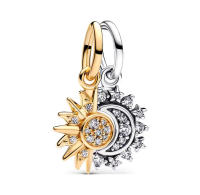 PANDORA Colgante combinado de sol y luna, sol y luna, para hombre y mujer, estilo único, con cuentas, regalo de cumpleaños, regalo del Día de la Madre - details 0