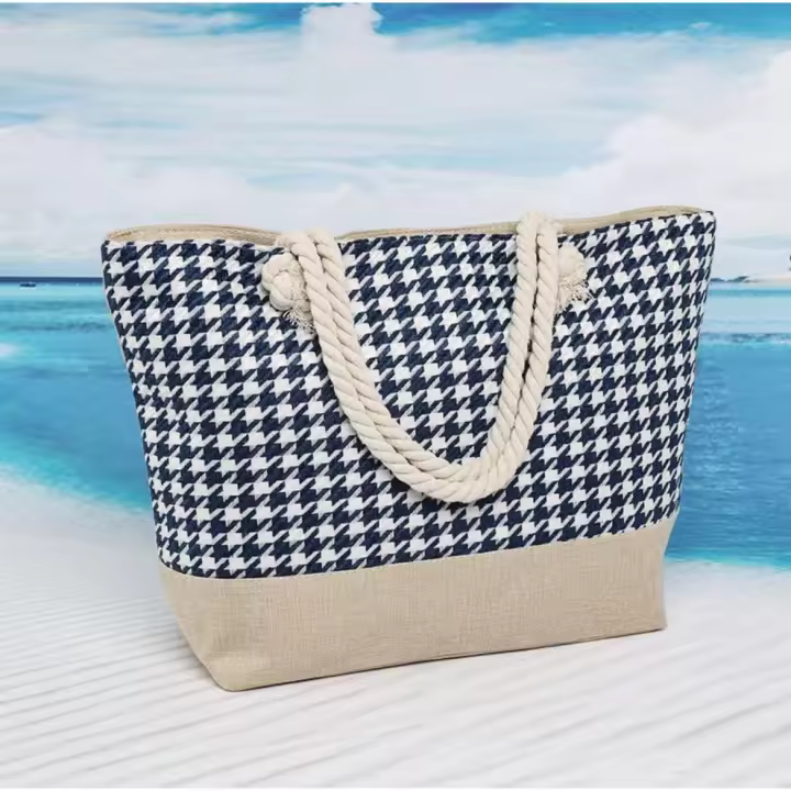 EILV - Bolso de Playa Mujer con Cremallera y Bolsillo Interior | Grande, Ligero, de Tela, Estilo Clásico a Cuadros | Bolsa Verano para Viaje, Piscina, Playa, Picnic - 1
