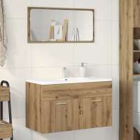 vidaXL Armario para lavabo madera contrachapada 90x38,5x46 cm en color Negro/Blanco y roble sonoma/Gris hormigón y más | almacenamiento funcional diseño moderno para baño dormitorio sala - details 3